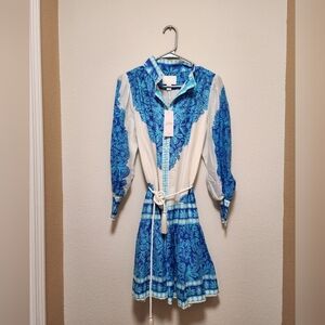 Lilly Pulitzer Blue & White Floral Shirtwaist Tie-Belt Dress-NWT
